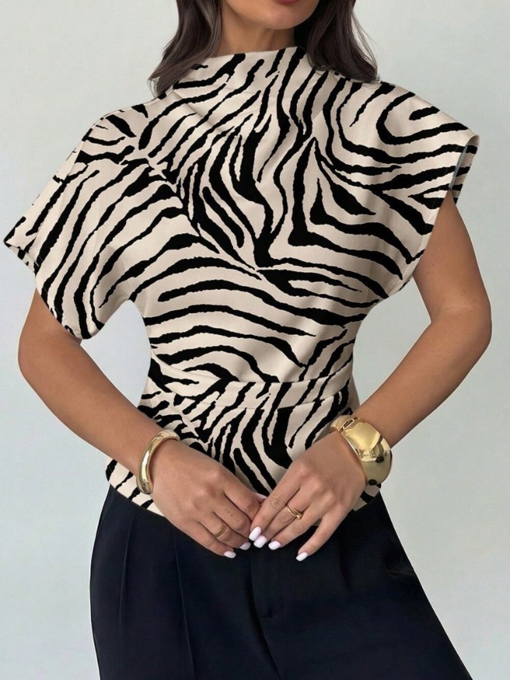 Multicolor Casual Women's Animal Print Collar Slim Fit Blouse - Picture 3 of 7
